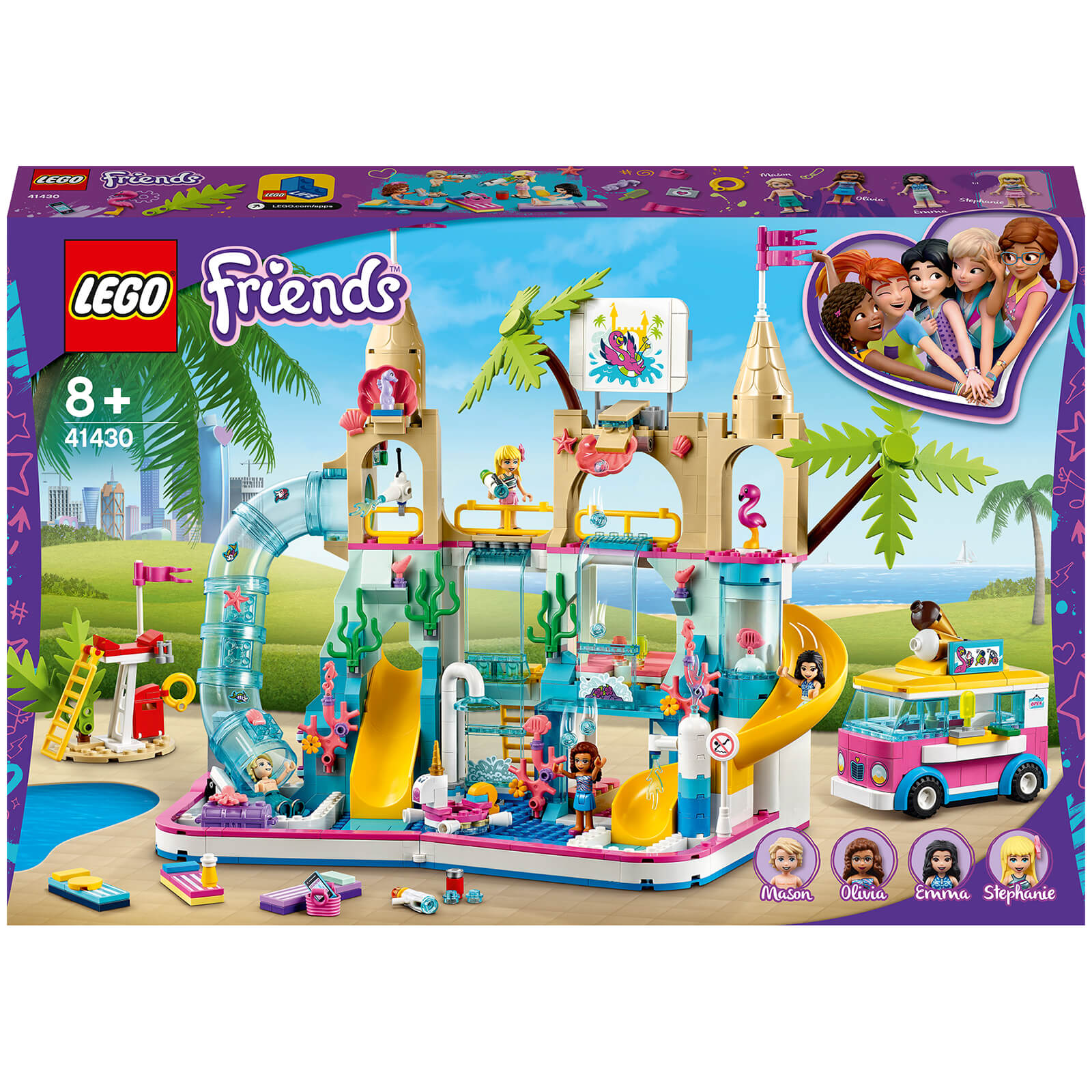 LEGO 41430 Friends Wasserpark von Heartlake City Set Spielzeug ab 8 Jahren mit Mini Puppen Emma & Olivia, Konstruktionsspielzeug