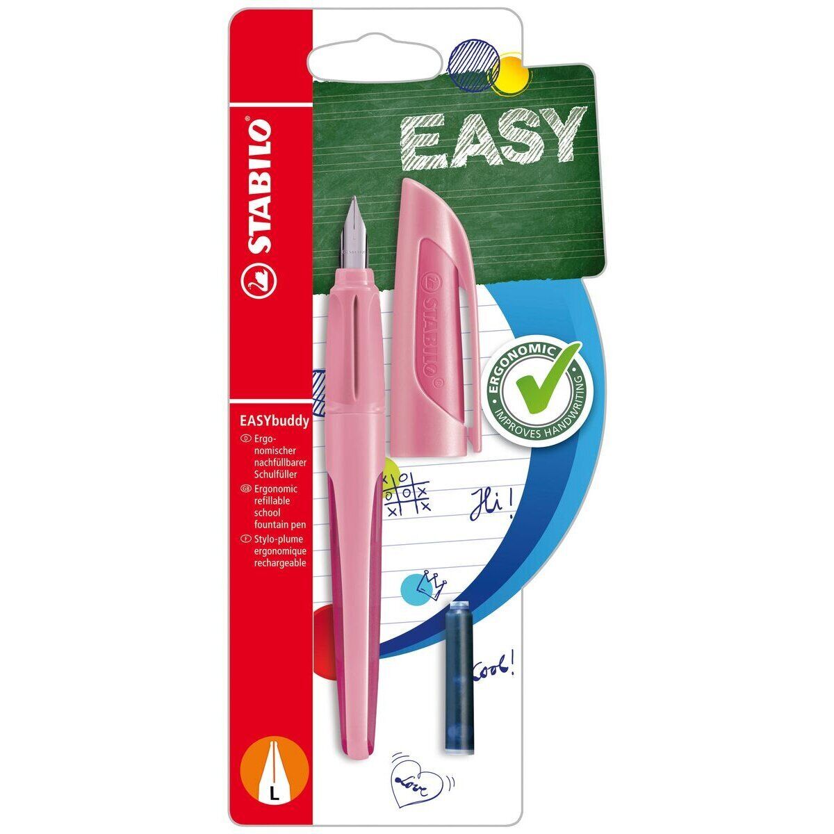 Schulfüller mit Linkshänder-Feder L - STABILO EASYbuddy Pastel in rosiges Rouge