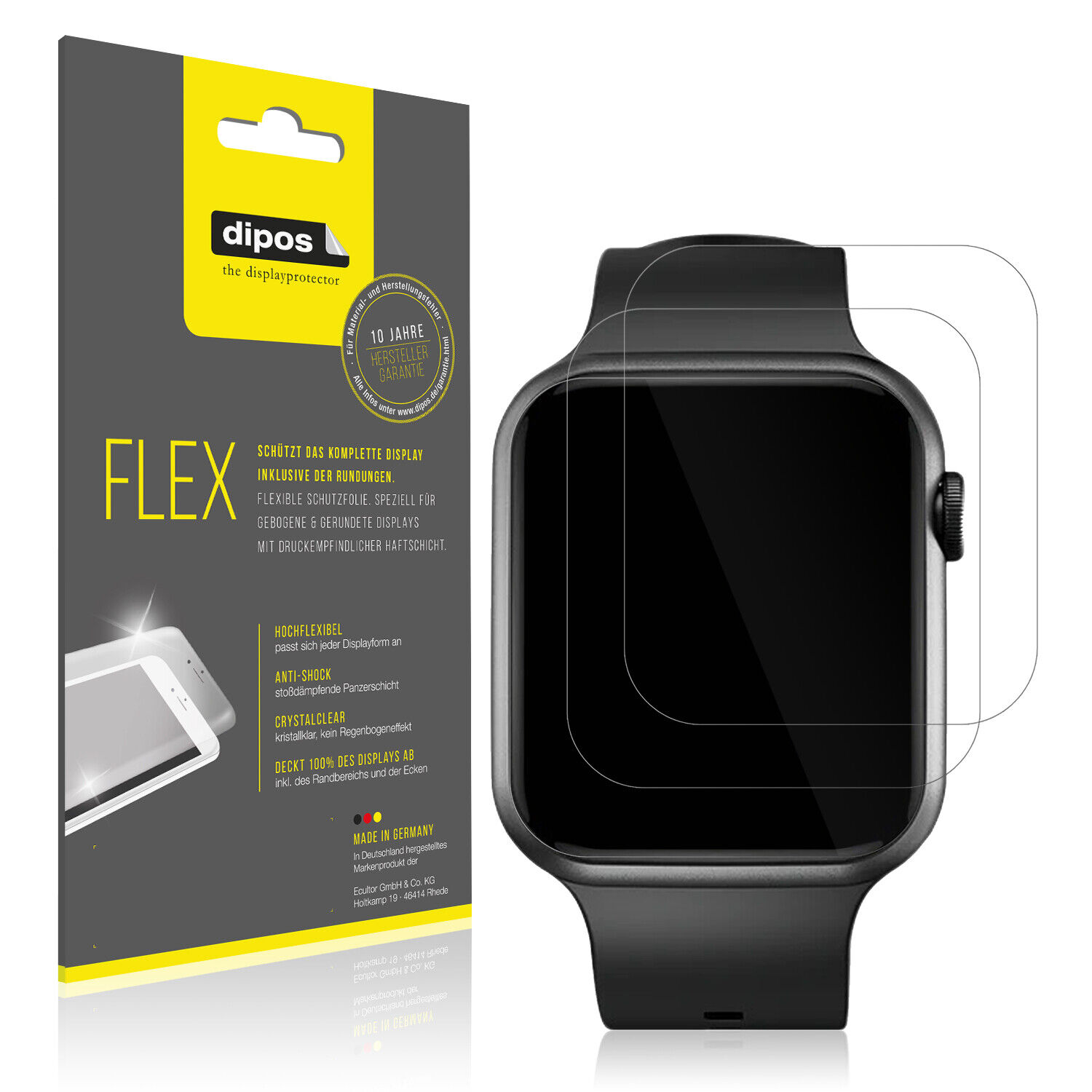 2x Schutzfolie für Fireboltt Ring Plus Folie, 100% Displayabdeckung, dipos Flex