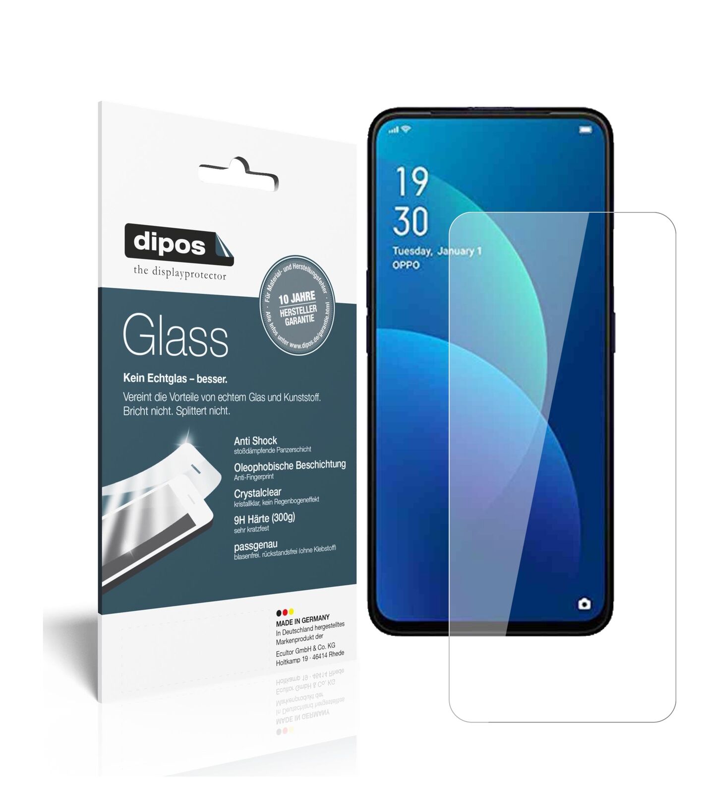 2x Schutzfolie für Oppo F11 Pro - Anti-Shock 9H Folie dipos Glass Kunststoffglas