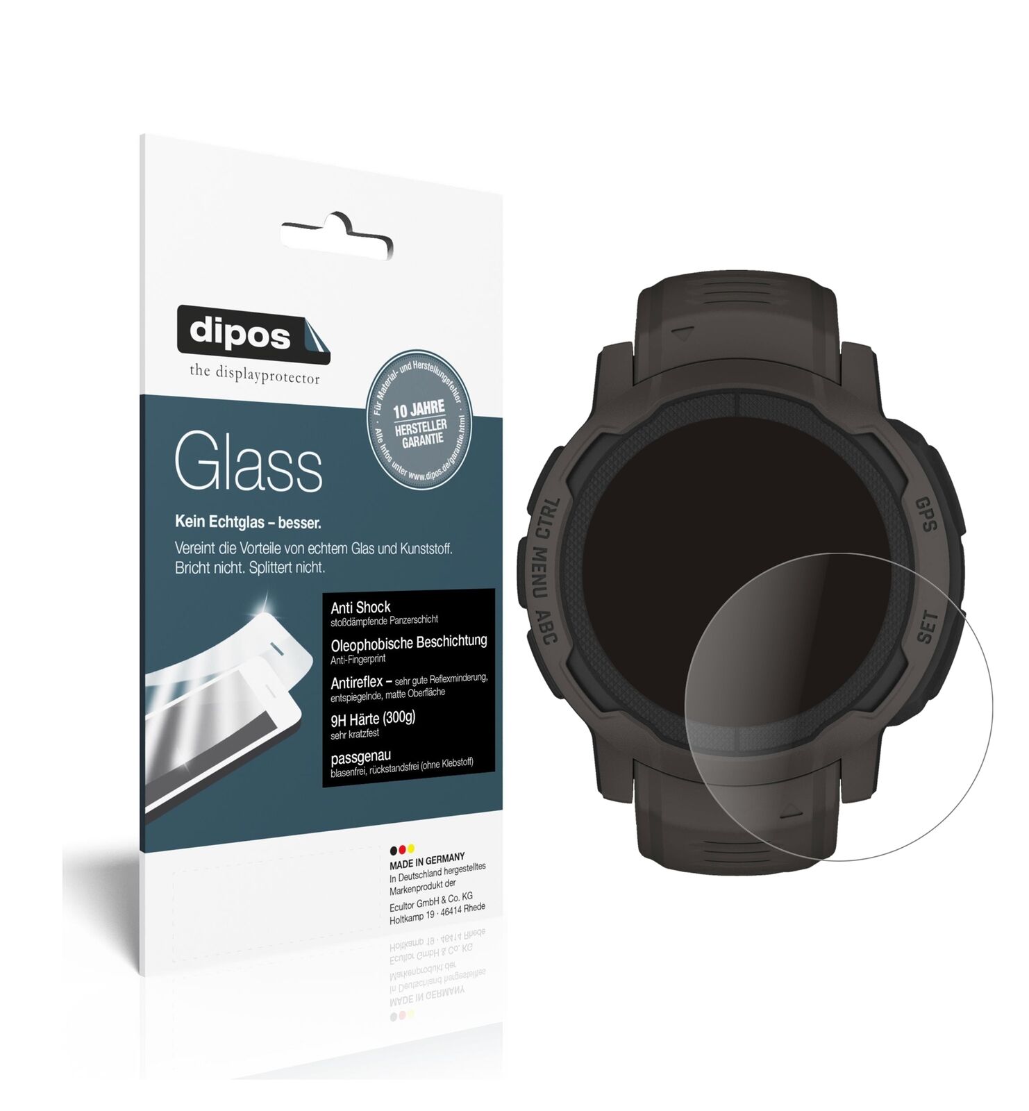 2x Schutzfolie für Garmin Instinct 2 (45mm) matt - Anti-Shock 9H Folie dipos