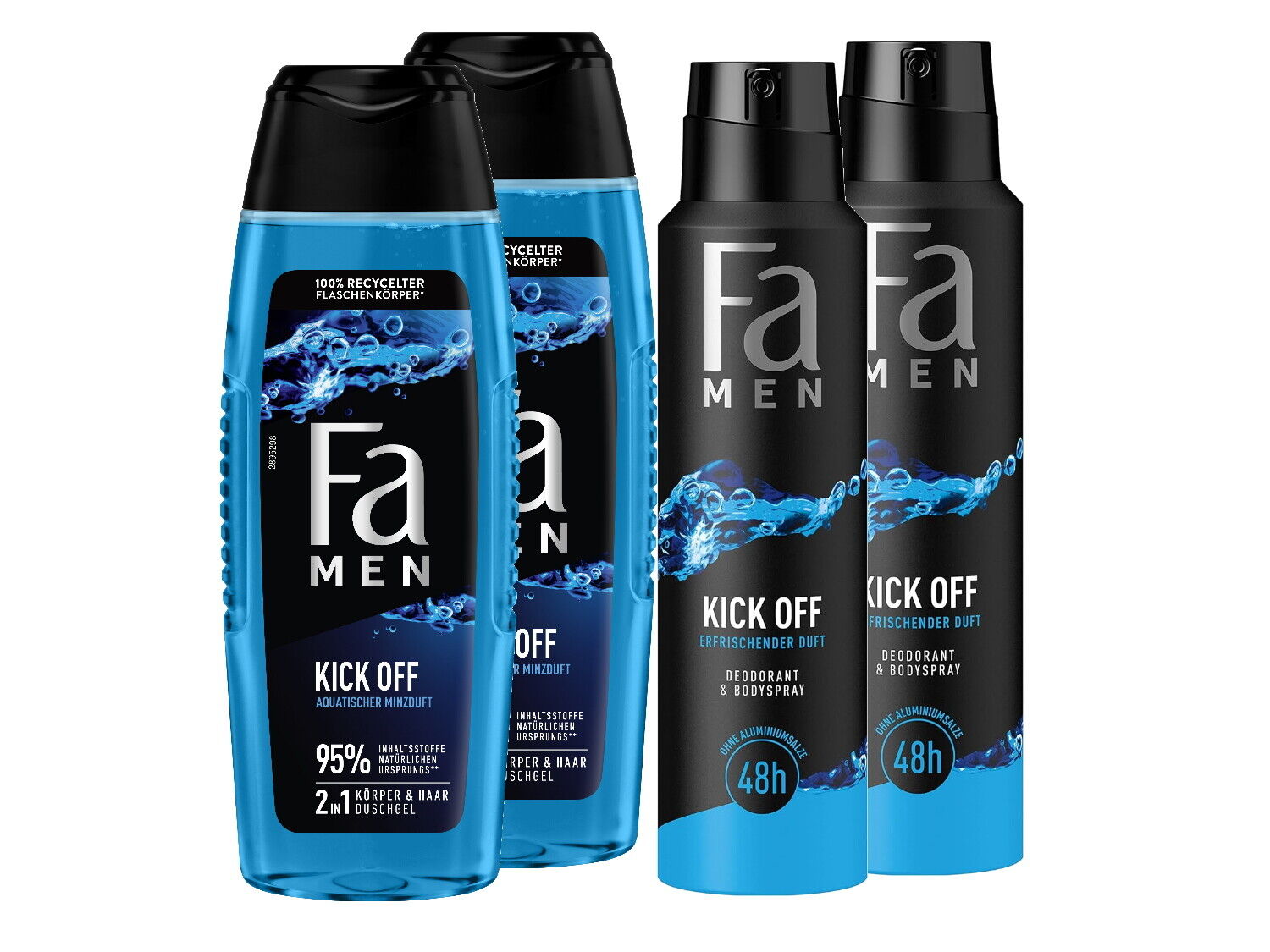 FA Duschgel 2x 250 ml & Deospray 2x 150 ml, Men Kick Off, 4er Set Men