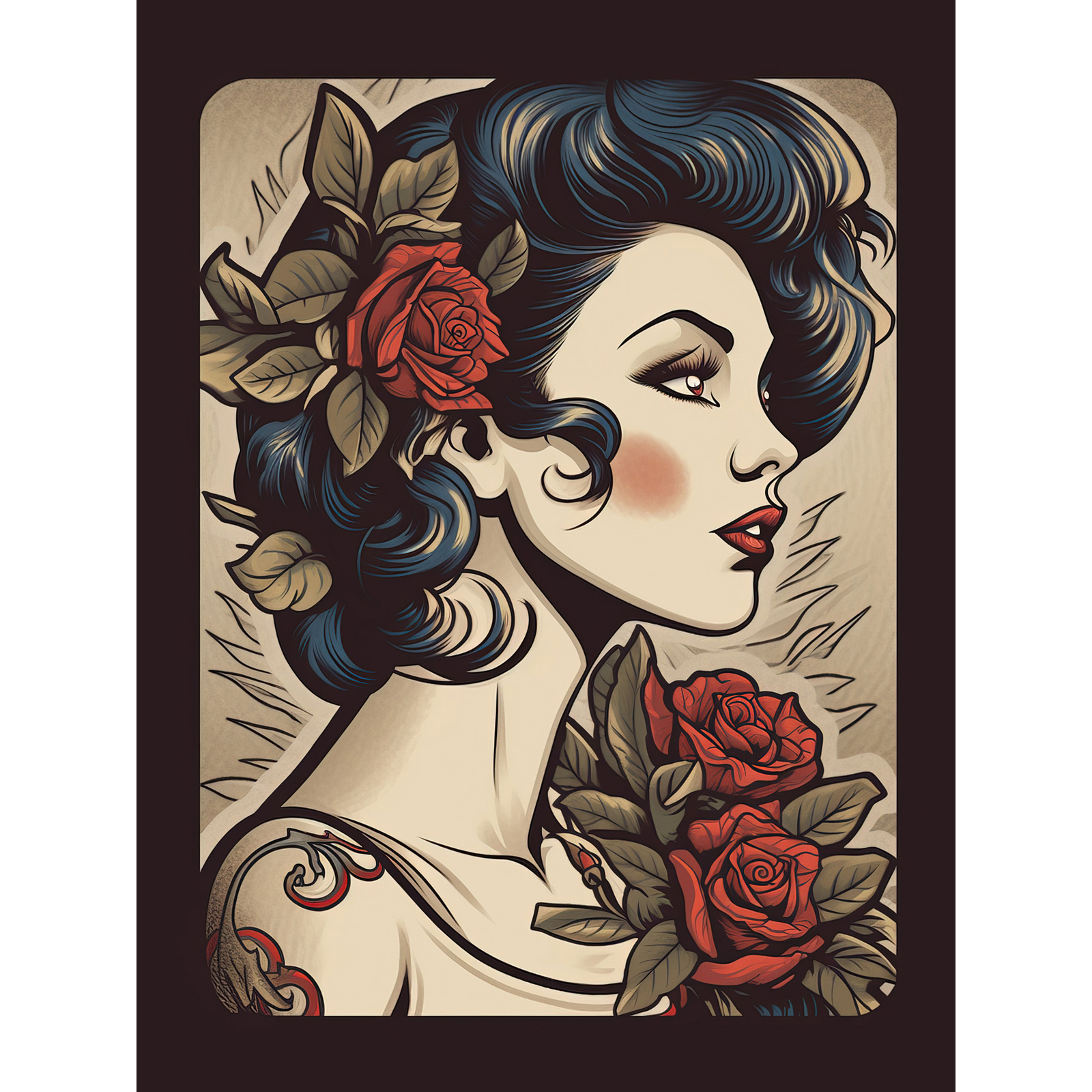 Pin Up Girl Tattoo Tinte Körperkunst Floral Retro Ungerahmter extragroßer Druck