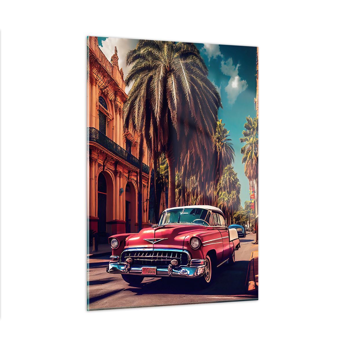 Wandbilder 50x70cm Glasbild Retro Auto Palme Klein Bilder Art Wanddeko