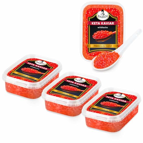 Barin Kaviar Set 3+1 Premium Gold Keta Lachskaviar 4X250G (1000G) Roter Kaviar Tiefgefroren Wildlachs Aus Alaska Rote Fischeier Ohne Konservierungssto