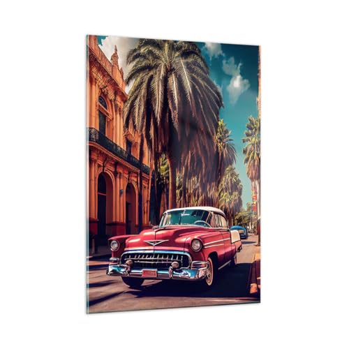 Bilder Auf Glas Retro Auto Palme Glasbild 50X70Cm Wandbilder Dekoration Wohnzimmer Schlafzimmer Küche Deko Klein Wanddeko Bild Im Glas Wand Kunstdruck
