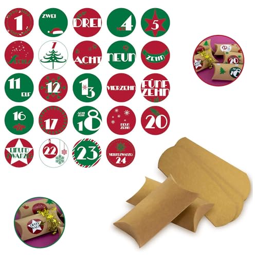 Oblique Unique® Diy Adventskalender Set Mit 24 Boxen Schachteln Im Vintage Style Und 24 Zahlen Stickern Aufkleber Für Weihnachten Advent Kisten Tasche