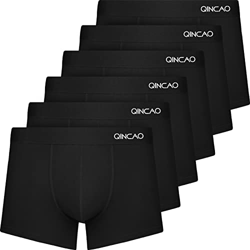 Qincao Boxers Homme Lot De 6 Coton Sous-Vêtement Fitted Trunk Caleçons Ultra Doux Confortale,Noir ×6,Xl