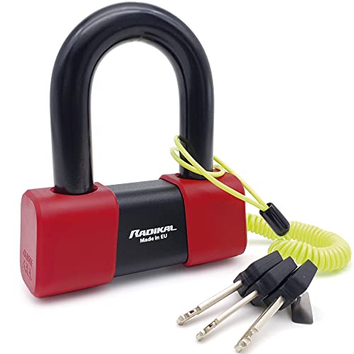 Radikal Rk75 Antivol Moto Bloque Disque Mini U Premium Homologué Sra, Plus Dissuasif, Brutale Testé, Arc Ø18Mm En Acier Trempé, Double Fermeture, Cabl