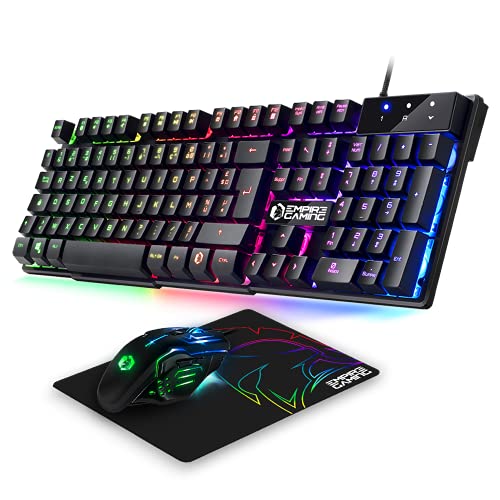 Empire Gaming - Pack Mk800 Filaire - Clavier Gaming Azerty (Layout Français) Rgb 105 Touches 19 Touches Anti-Ghosting - Souris Gamer 2400 Dpi - Tapis