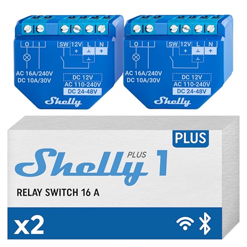 Shelly Plus 1 - Relais Interrupteur Connecté 16A, Wi-Fi & Bluetooth, Contacts Secs, Commande À Distance Éclairage, Alexa & Google Home, App Ios Androi