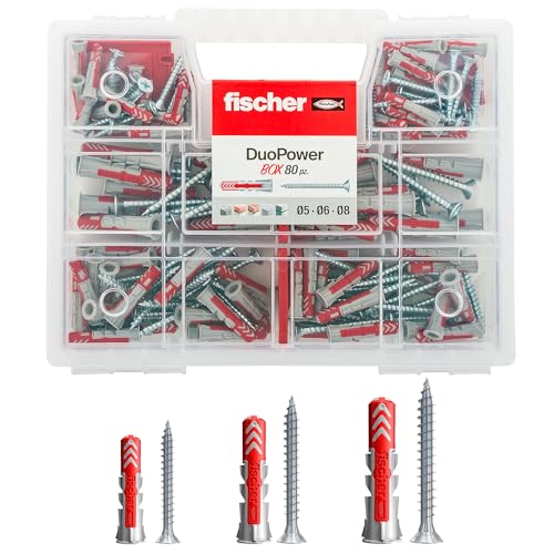 Fischer - Assortiment De 80 Chevilles Duopower Tous Matériaux Avec Vis/Mallette Contenant 25 Chevilles Duopower Avec Vis + 40 Chevilles Duopower 6X30
