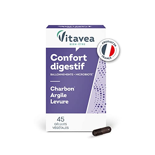 Vitavea Bien-Etre Vitavea - Charbon Végétal Argile Levure - Complément Alimentaire Confort Digestif : Ballonements Confort Intestinal Ventre Gonflé -
