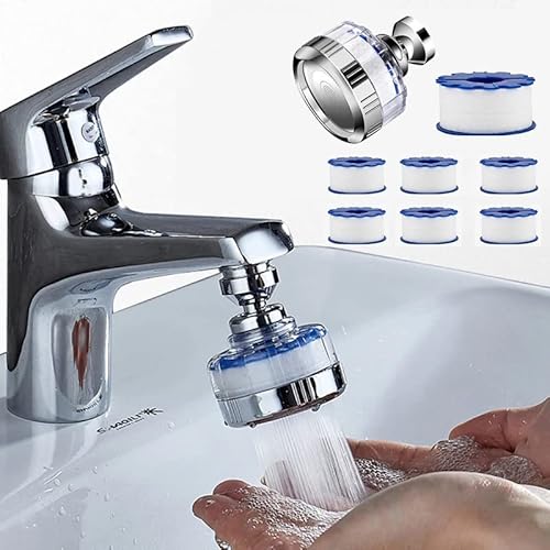 Wooluck® Filtre À Eau Robinet,Universel Filtre Anti Calcaire Robinet Avec 6 Éléments Filtrants En Coton Pp,Tête De Pulvérisateur Rotatif À 360°