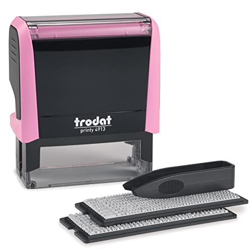 Trodat Printy 4913 Tampon Auto-Encreur Personnalisable Par Vous – Rose Pastel – Peut Être Changé Plusieurs Fois – Encre Noire – Taille D'Impression 57