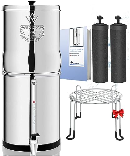 Weeplow® Venus - Système De Filtration D'Eau Par Gravité 5,6 Litres Aisi 304 Avec 2 Eléments De Purification O'Pure 2, Robinet Avec Niveau D'Eau Et Su