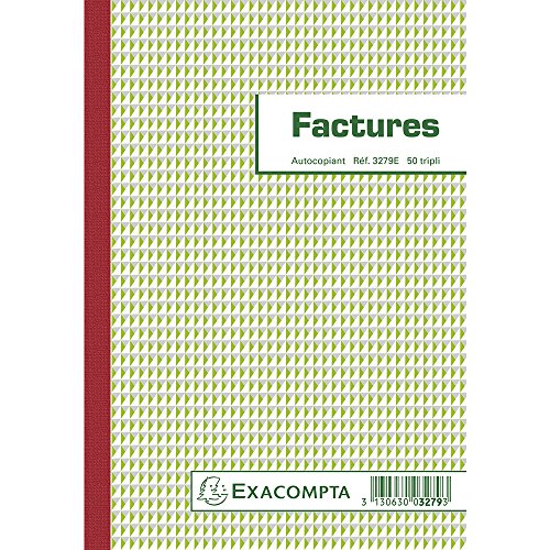 Exacompta - Réf. 3279Ae - 1 Manifold Factures - Avec Mention Tva - 50 Feuillets Numérotés Et Autocopiants En 3 Exemplaires (1 Original + 2 Copies) - F