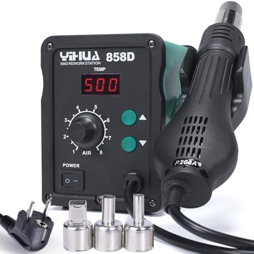 Yihua 858D Station De Soudage À Air Chaud 700W Pour Soudure Et Dessoudage Smd Avec Contrôle De Température Pid, Fonction De Démarrage/Arrêt Auto, Temp