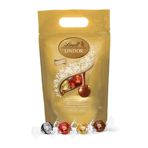 Lindt Lindor Kugeln Mischbeutel 1 Kg, Gefüllt Mit Zartschmelzenden, Einzeln Verpackten Lindor Kugeln In Den Sorten Milch, Dunkel (60% Kakaoanteil), We