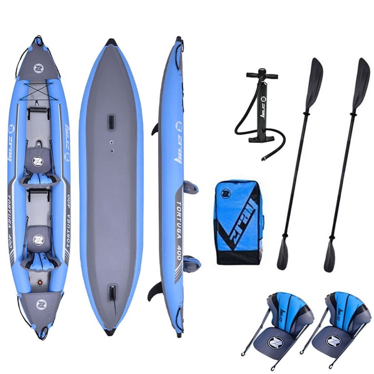 Kayak Gonflable Tortuga Zray 2 Places 386 x 86 cm (152" x 34") - Pagaies, Sac de