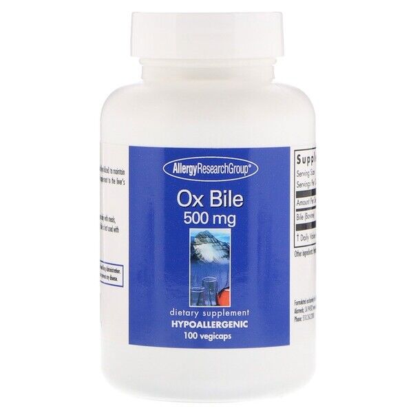 Ox Bile 500 mg 100 Vegetarian Capsules - Allergy Research Group € 632,78 /  kg