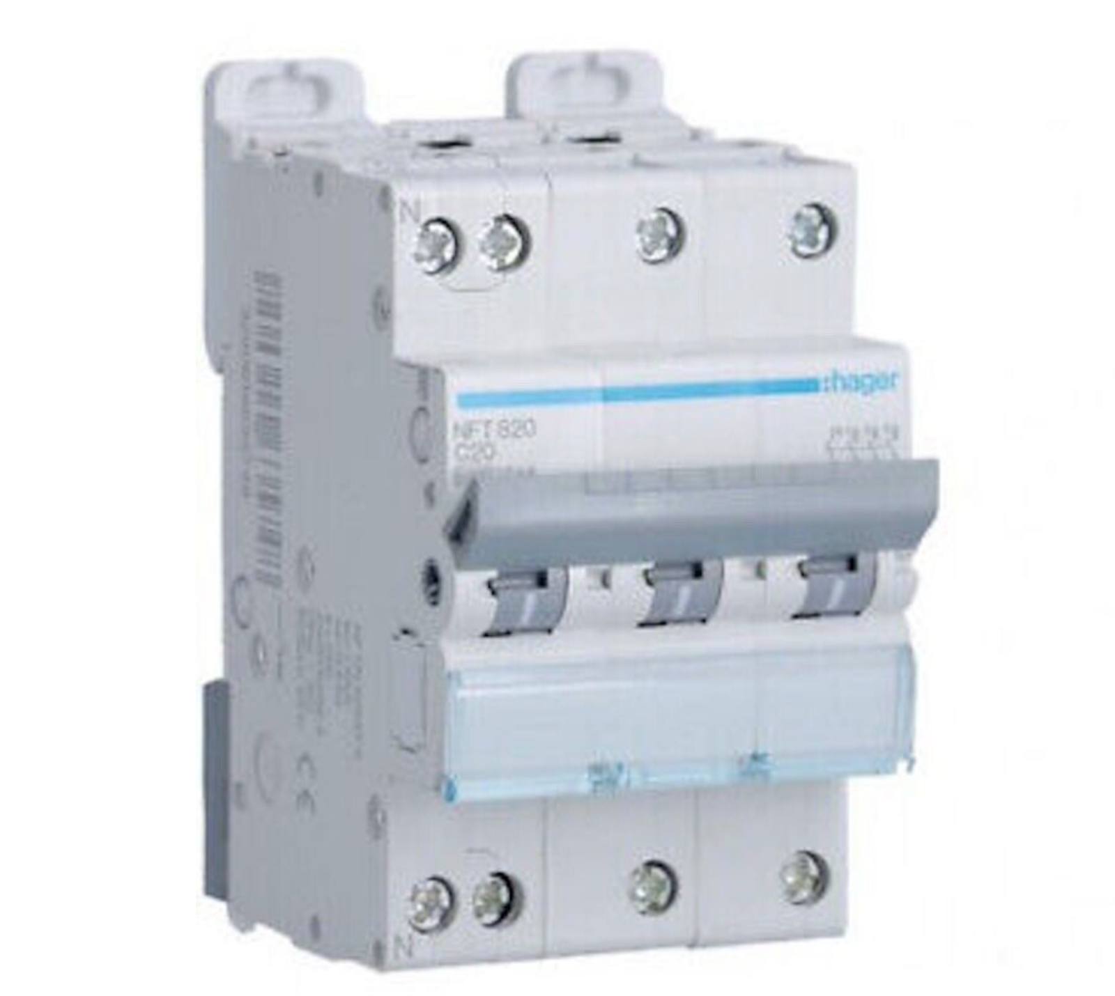 Disjoncteur 3P+N 6-10kA courbe C - 20A 3 modules HAGER NFT820