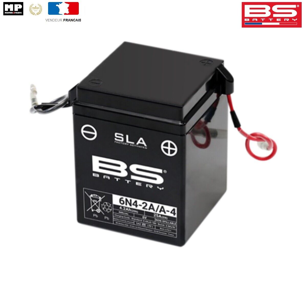 Batterie BS-Battery SLA Prête  6V 4Ah 6N4-2A/A-4 Honda CB 50 J 4T AC 1980-1983