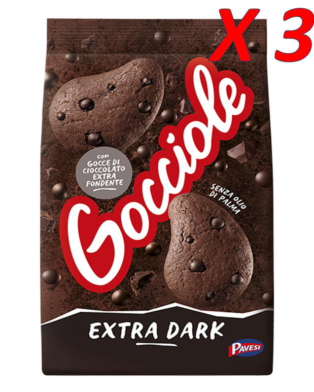 PAVESI Gocciole Extra Dark Biscuits Cacao avec Chocolat 3 x 400 G (1,2 KG)