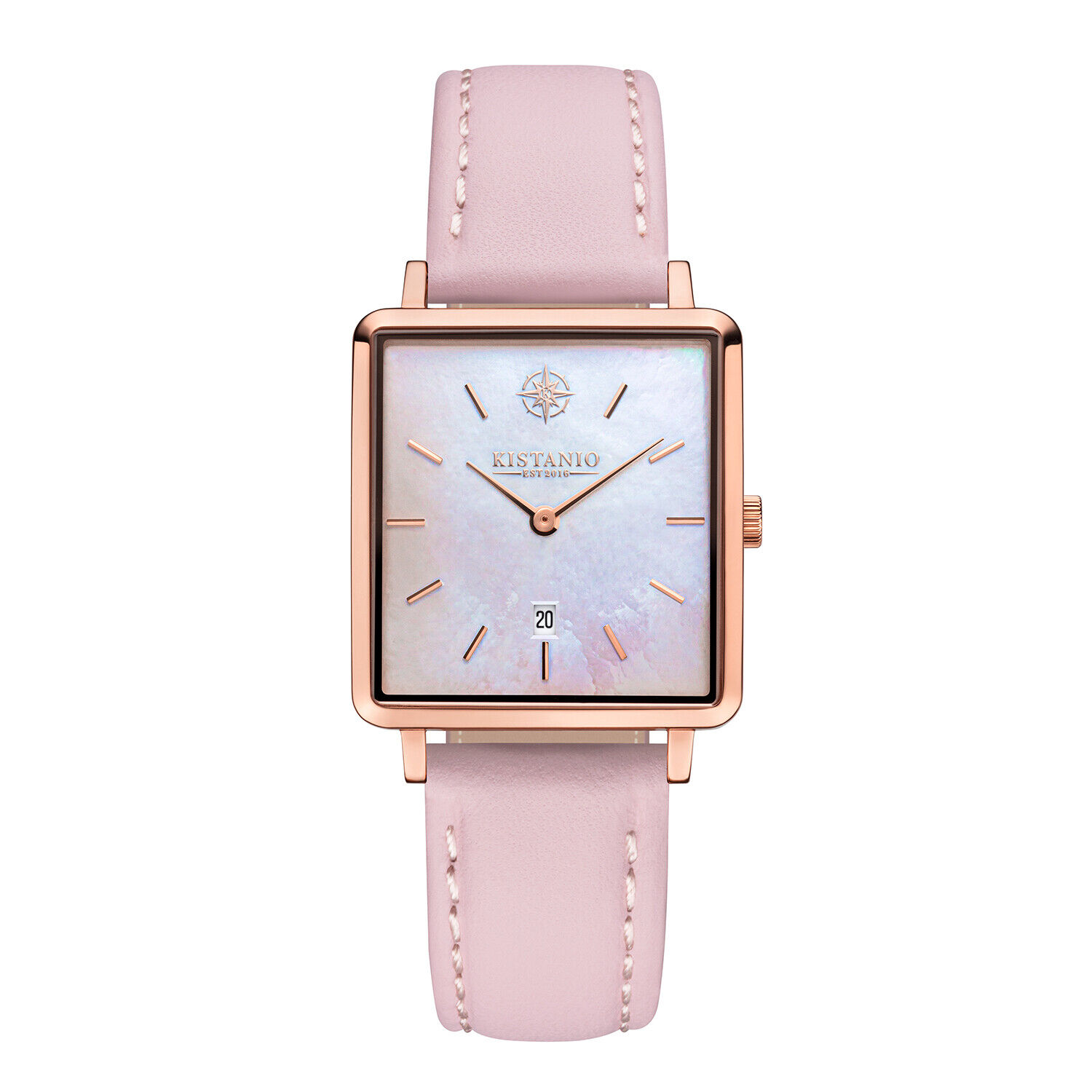 Carre Damenuhr Rose Perlmutt Lederarmband Rosa Saphirglas 5 ATM