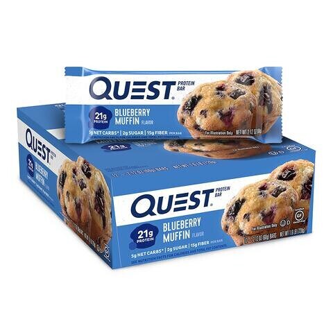 Quest Nutrition Quest Protein Bar, 12 x 60 g Riegel, Blueberry Muffin