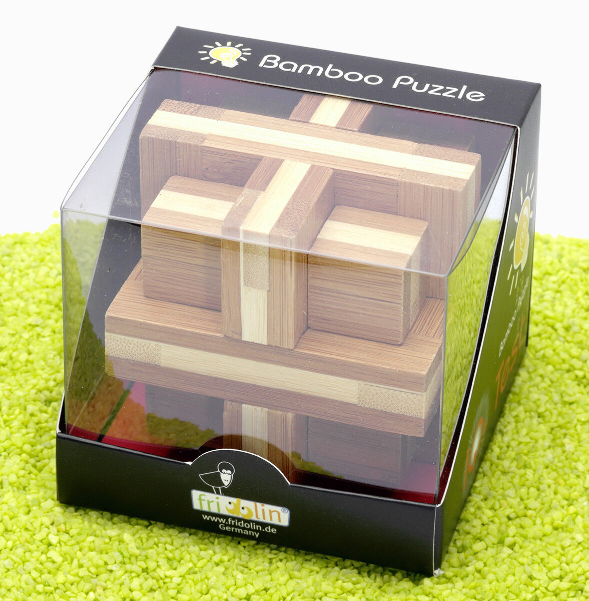 Fridolin IQ Test Bambus Puzzle Knobel Spiel 3D Doppelkreuz 9 x 8,5 x 9 cm