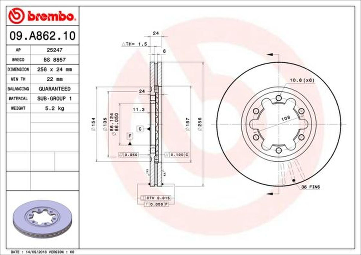 2 Bremsscheiben vorne 256mm BREMBO für FORD RANGER