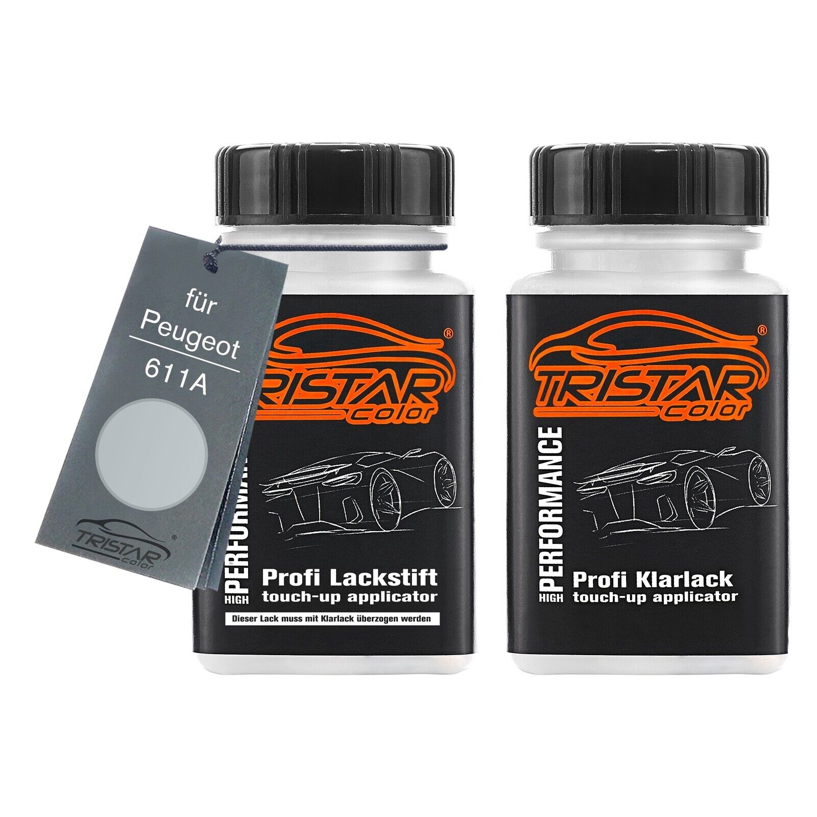 Autolack Lackstift Set für Peugeot 611A Gris Aluminium Metallic Basis Klarlack