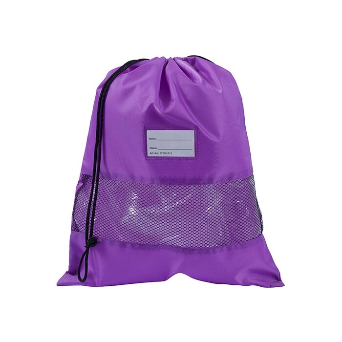 Sportbeutel mit Netz und Namensschild 41 x 33 cm lila