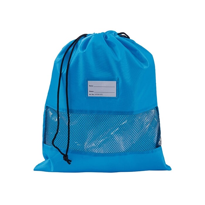 Sportbeutel mit Netz und Namensschild 41 x 33 cm blau