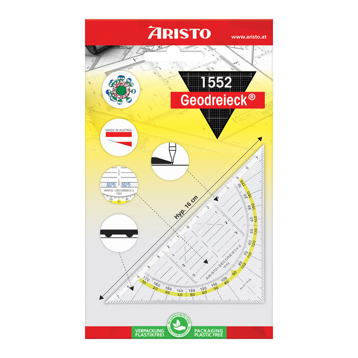 ARISTO Geodreieck 1552 16 cm mit Facetten und Tuschenoppen transparent