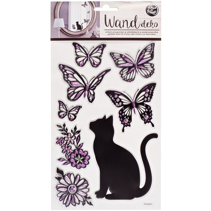 Raumdekosticker Katze metallic selbstklebend schwarz/violett