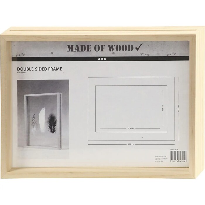 Holz-Doppelrahmen 30,8 x 22,1 x 4,5 mit Öffnung oben und doppelter Glasscheibe