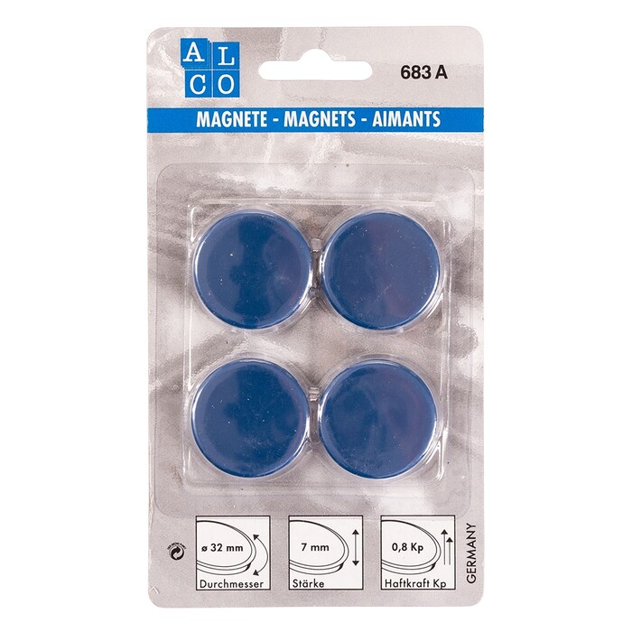 ALCO Magnete Ø 32 mm 4 Stück blau