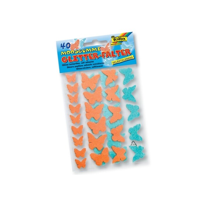 FOLIA Moosgummi Glittersticker Falter 40 Stück orange/blau