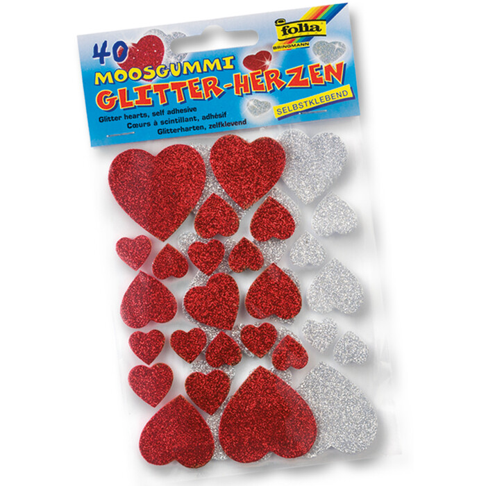 FOLIA Moosgummi-Glittersticker Herzen 40 Stück