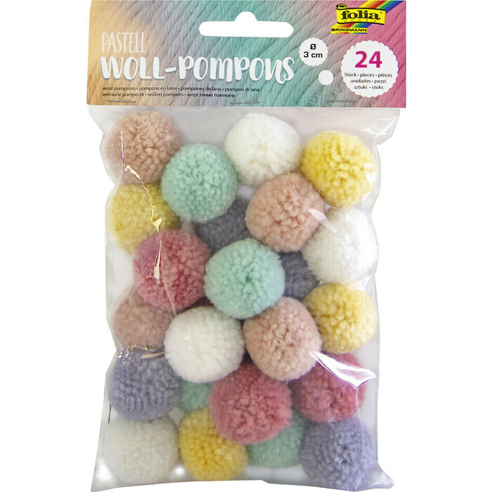 FOLIA Woll-Pompons Pastell 24 Stück mehrere Farben