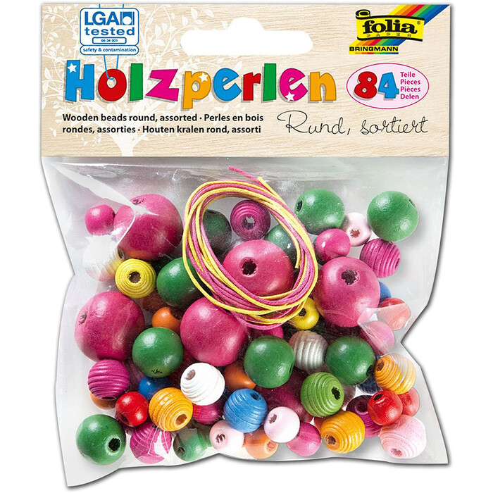 FOLIA Holzperlen 84 Stück rund bunt