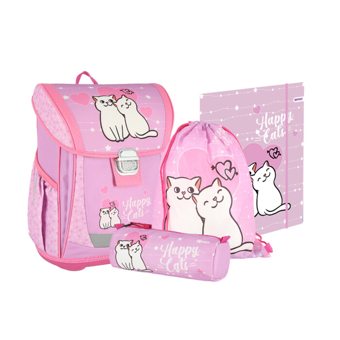 SPIRIT Schultaschen-Set Cool Happy Cat 4-teilig rosa