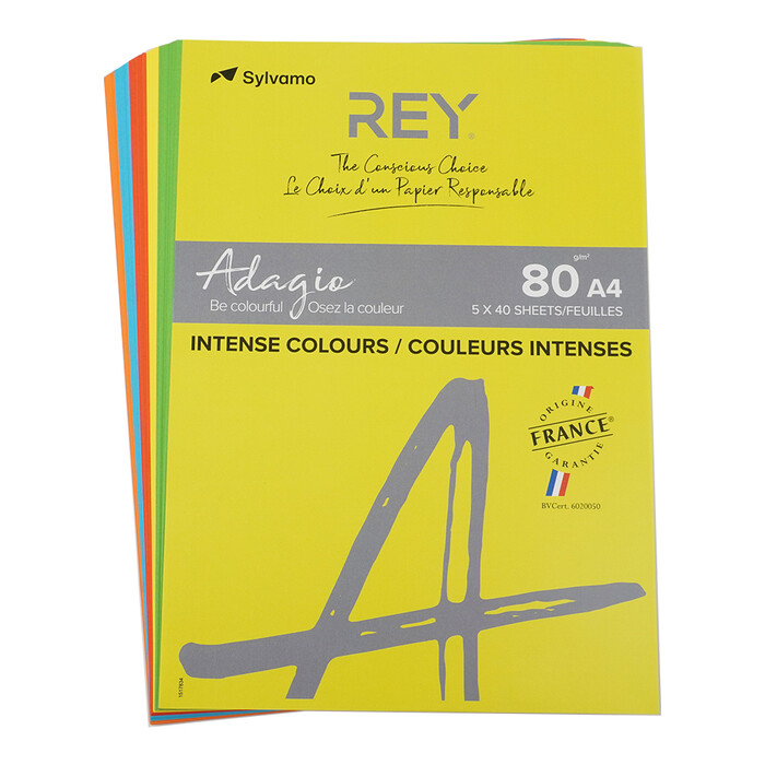 REY Adagio Kopierpapier A4 Intensiv 80g 5 x 40 Blatt mehrere Farben