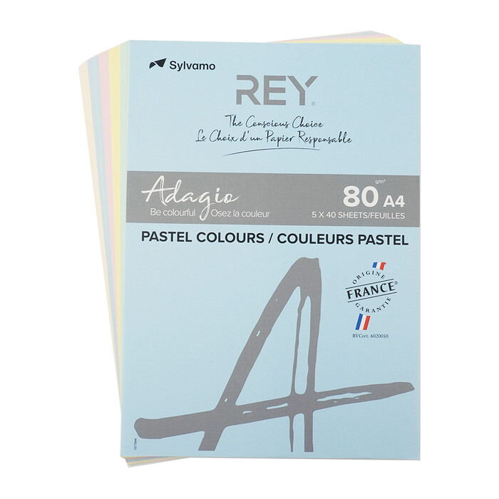 REY Adagio Kopierpapier A4 Pastell 80g 5 x 40 Blatt mehrere Farben