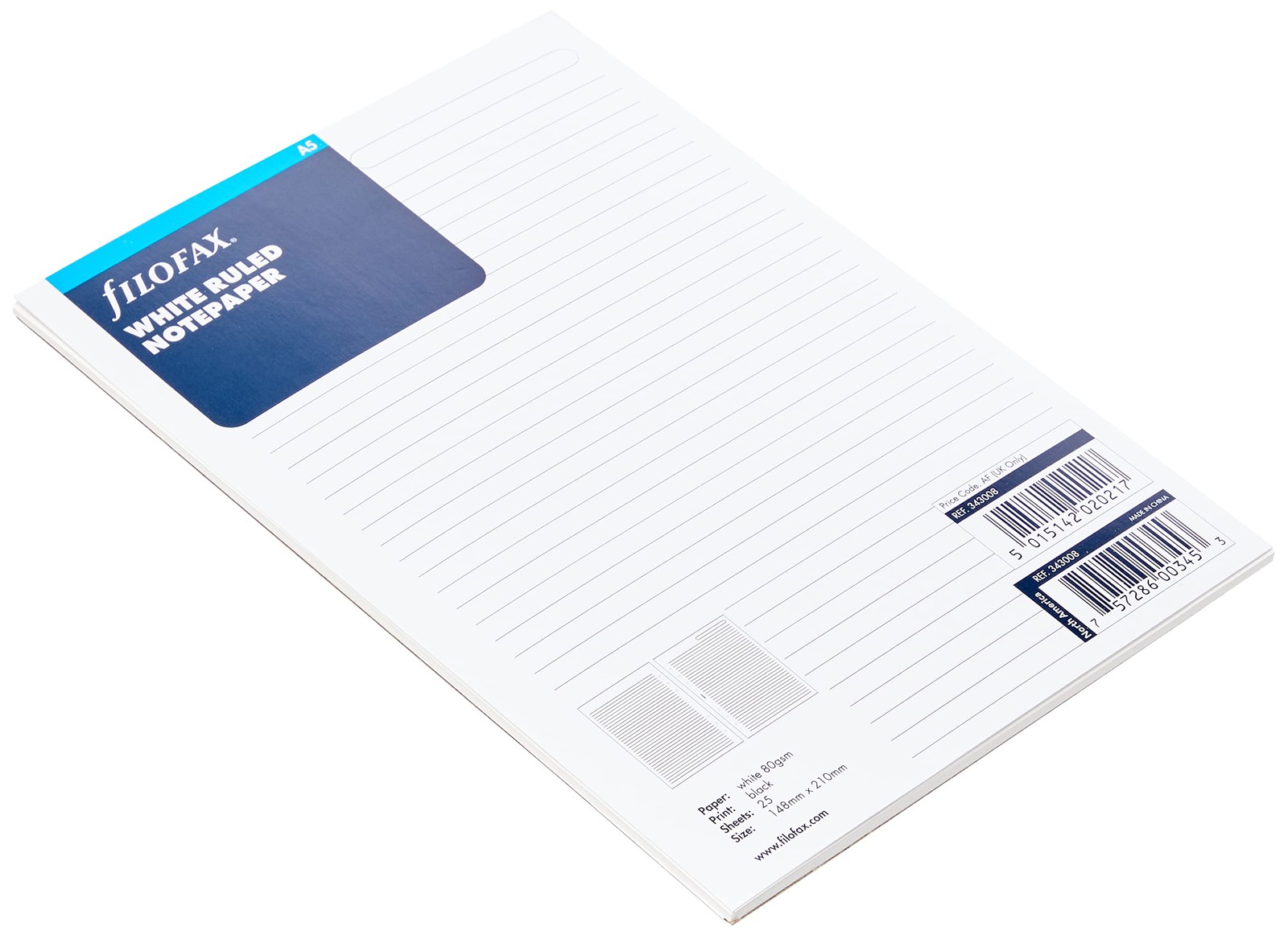 Filofax A5 Ruled Notepaper - White