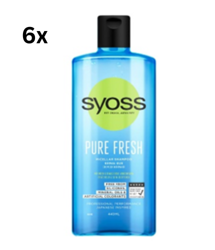 Syoss Shampoo Pure Fresh - für normales Haar - %0 Silikonen Parabenen - 6x440ml