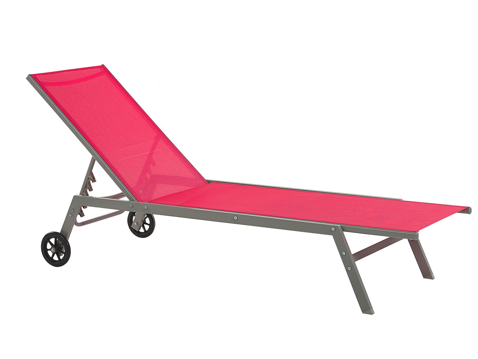 Sonnenliege aus Stahl mit Textilbespannung rot rollbar verstellbar Levanzo