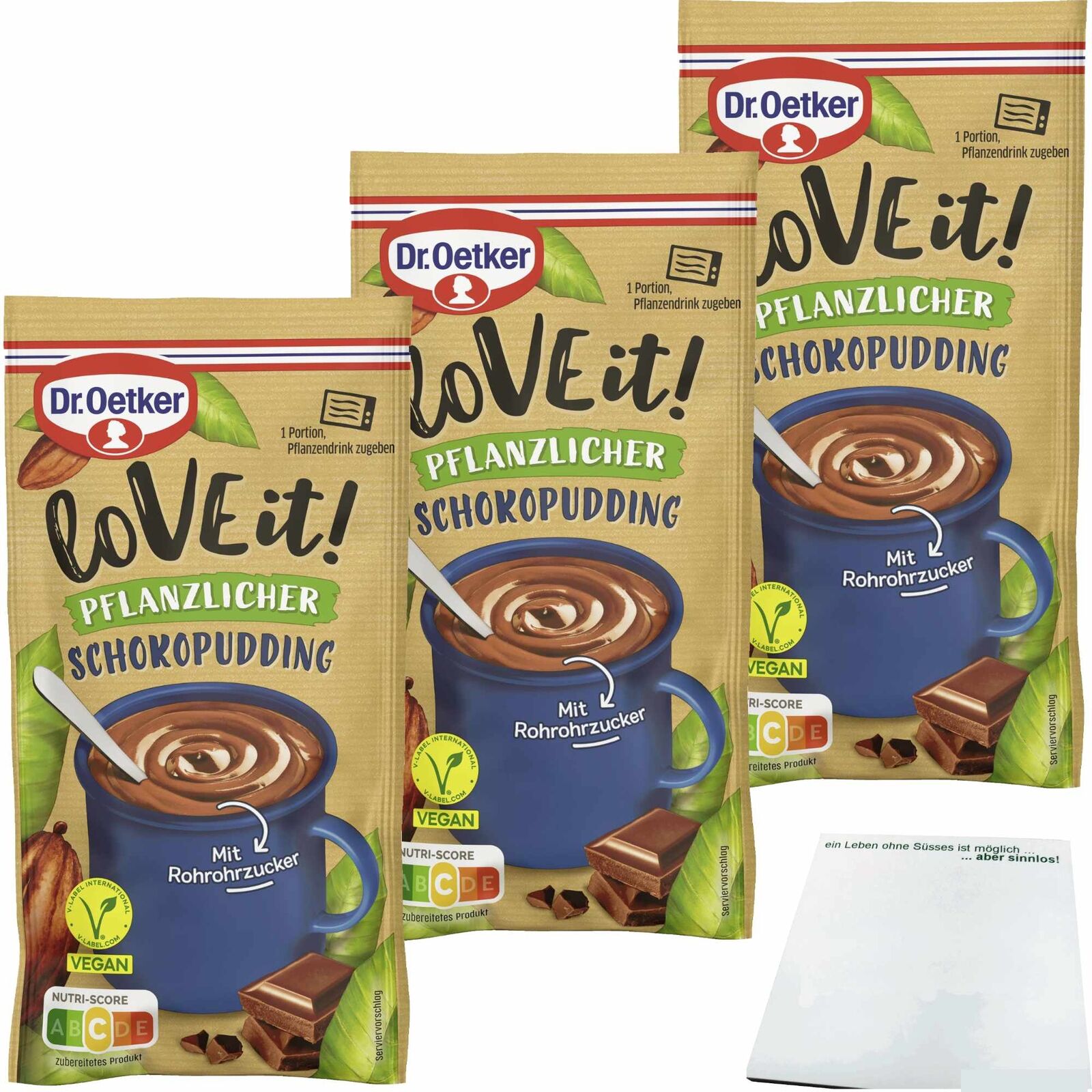 Dr Oetker  LoVE it! pflanzlicher Schokopudding 3er Pack 3x49g Beutel usy Block